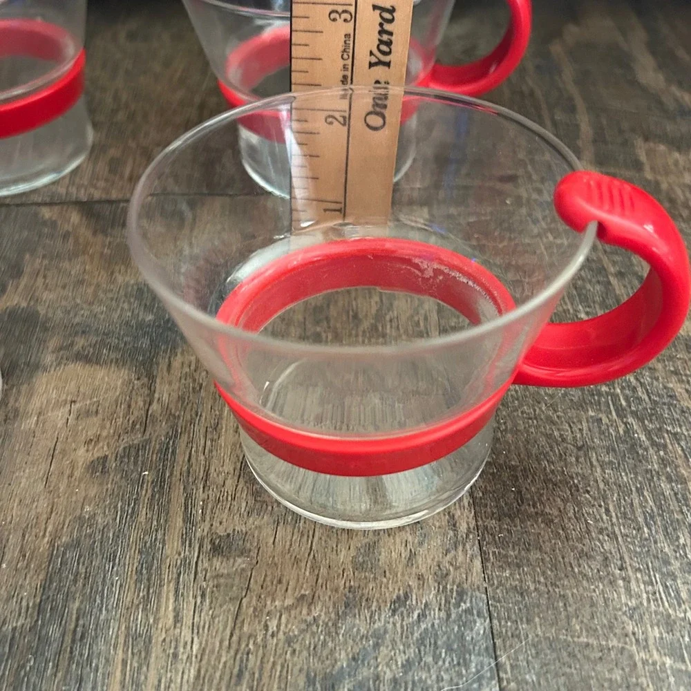 Vintage 80s Bodum Bistro Espresso Cups Set of 4 Red Handle Glass Demitasse